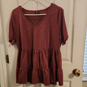 Maroon Short Sleeve Peplum Top